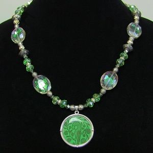 Green Crystals and Bird of Paradise Necklace